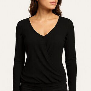 White Willow (NWT) Women's Black Wrap Front Long Sleeve Top - XS/XP